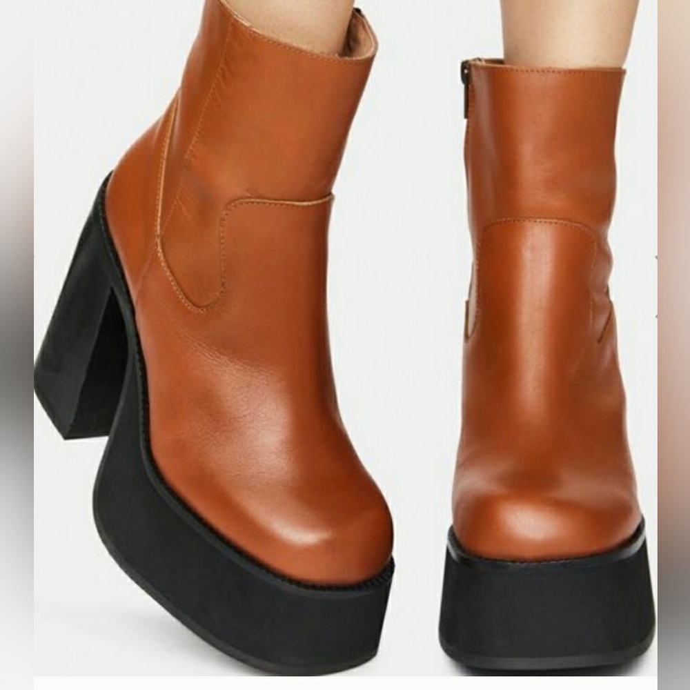 Steve Madden Acacia Brown Leather Platform Boots *Like New* Worn Once Size 7